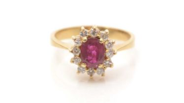 A ruby and diamond cluster ring