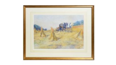 John Atkinson - Harvesting with Heavy Horses | watercolour