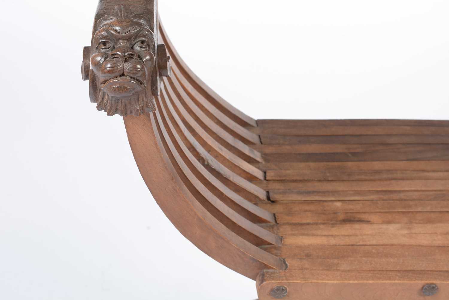 A decorative Italian carved walnut Savonarola chair c1900 - Image 14 of 21