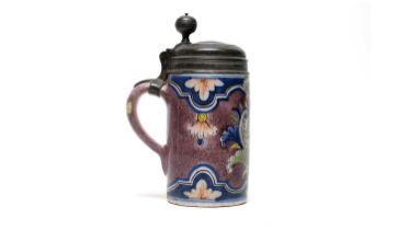 An 18th-century German faience pewter lidded tankard