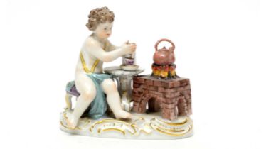 Meissen figure of a putto whisking chocolate
