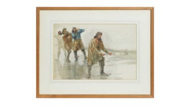 Circle of Robert Jobling - Fishermen Bringing in the Catch | watercolour