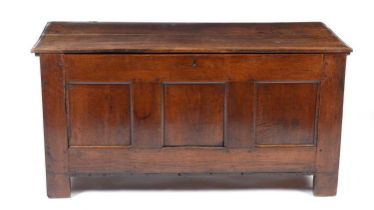 A substantial 18th Century panelled oak coffer