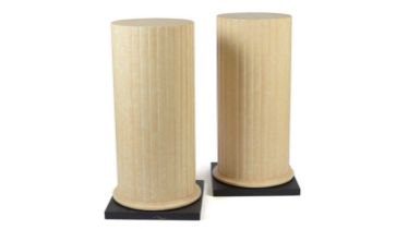 A pair of substantial Classical style cream painted wooden column form pedestals, 20th Century
