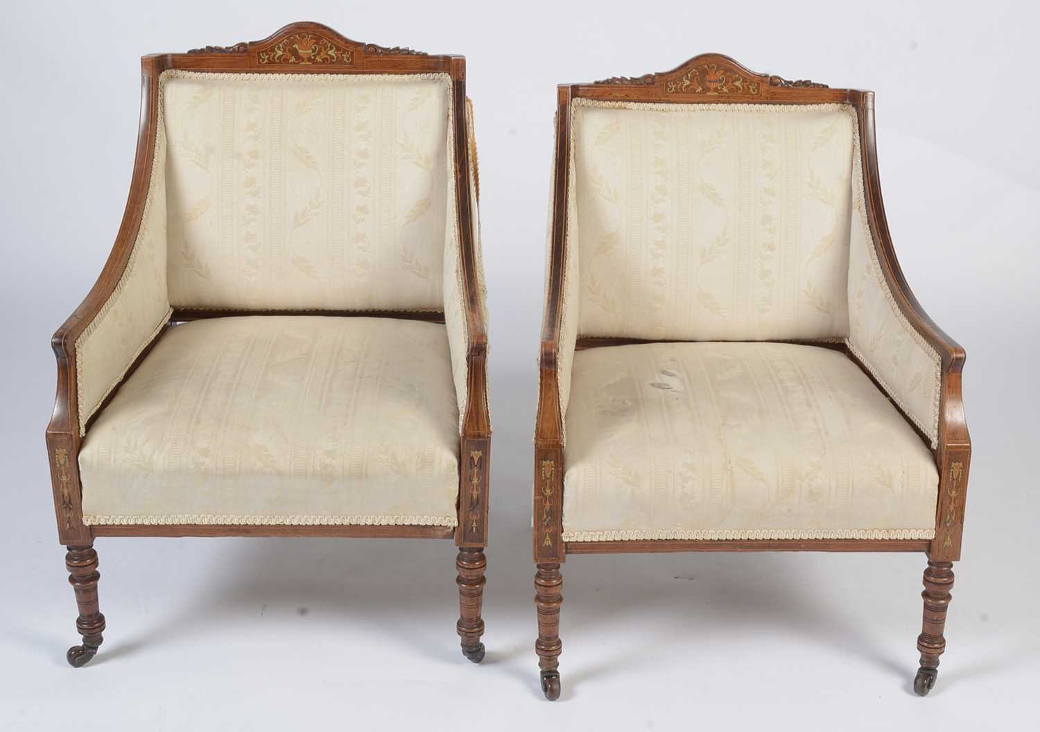 Two Edwardian inlaid rosewood easy chairs - Image 13 of 13