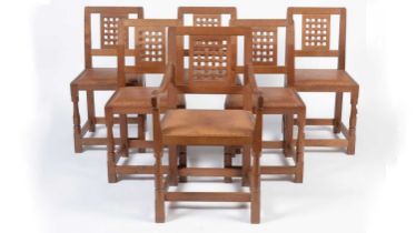 Robert 'Mouseman' Thompson (of Kilburn): A set of six 1950's oak dining chairs