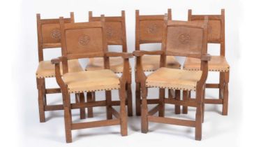 Thomas 'Gnomeman' Whittaker of Littlebeck: a set of six oak dining chairs
