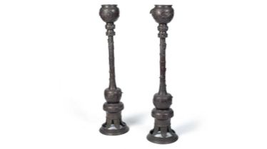 A pair of early 20th Century Japanese bronze jardinieres