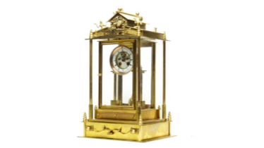 S Marti & Cie: a large and impressive French gilt four-glass mantel clock