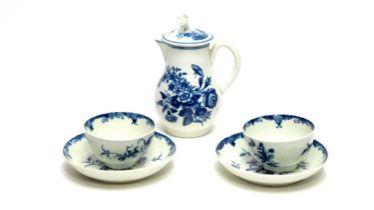 Pair of Worcester Mansfield pattern tea bowls and saucer; a jug