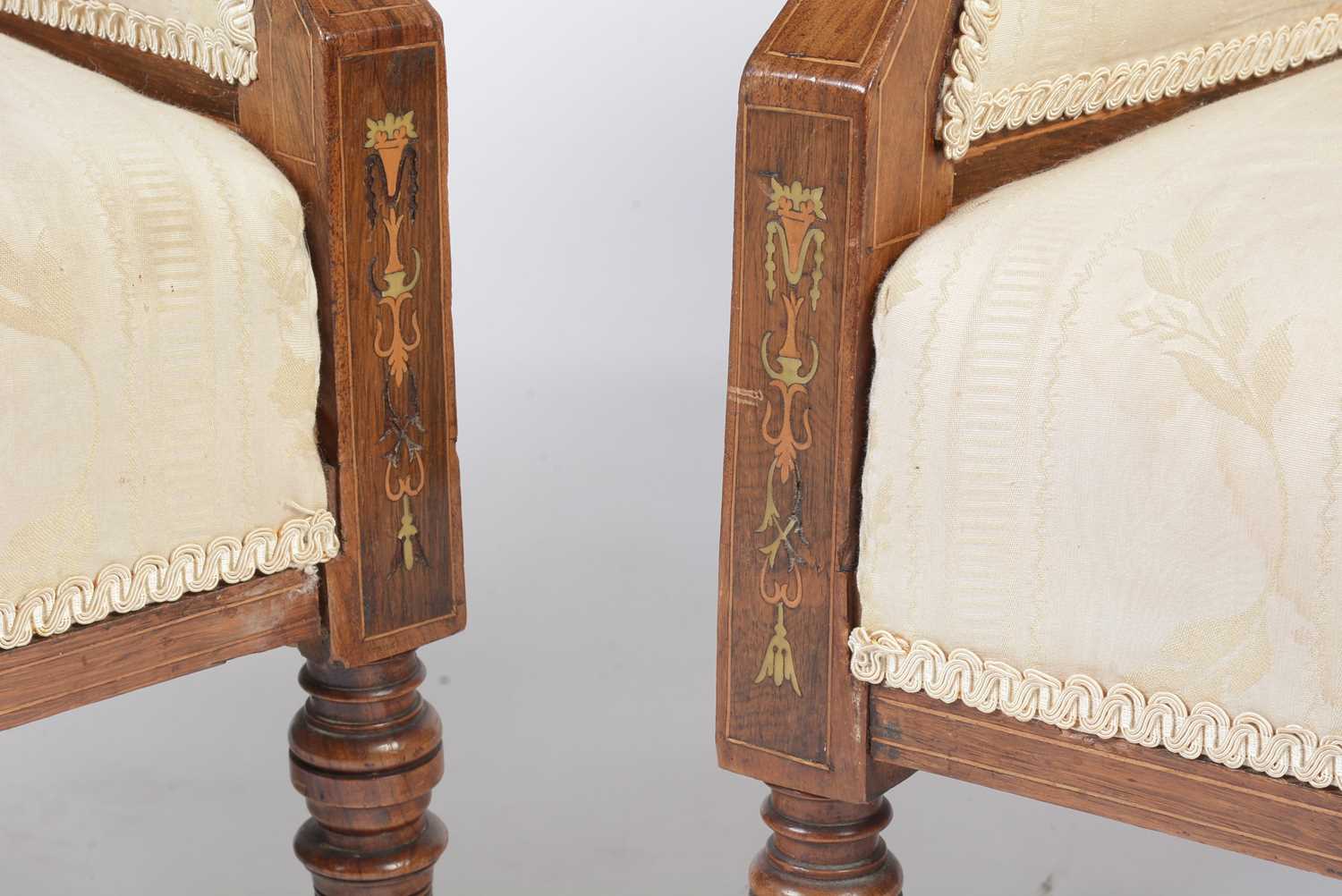 Two Edwardian inlaid rosewood easy chairs - Image 7 of 13