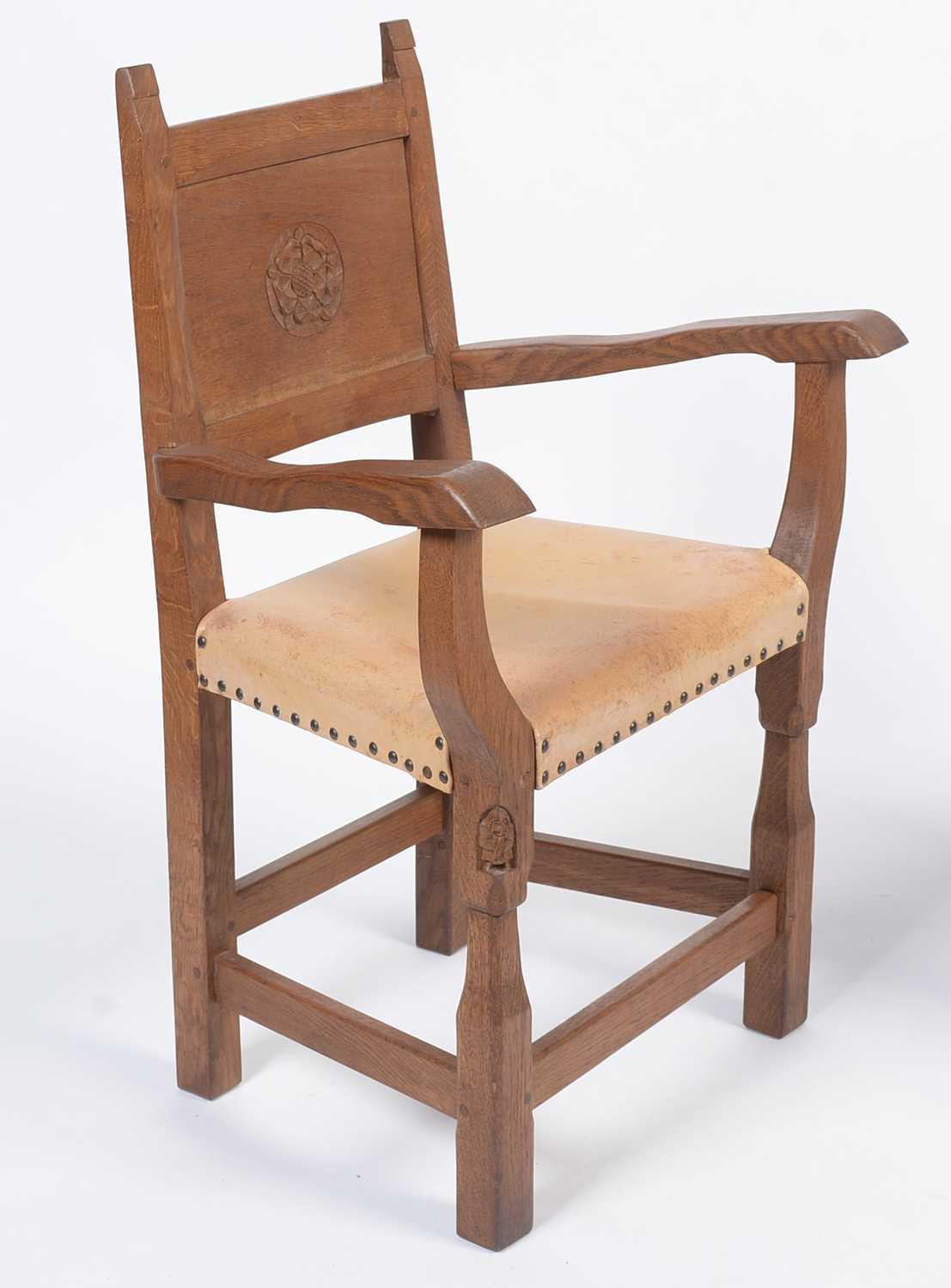 Thomas 'Gnomeman' Whittaker of Littlebeck: a set of six oak dining chairs - Image 3 of 8