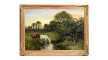 David Thomas Robertson - Horses In the Waning Light | watercolour