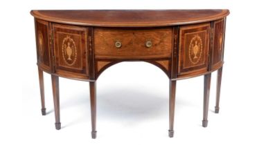 Robson & Sons, Newcastle: A fine quality Edwardian inlaid mahogany demi-lune sideboard