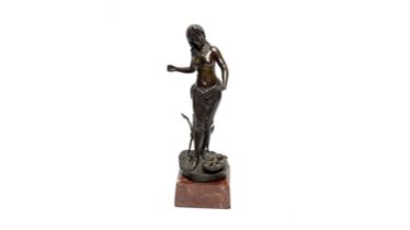 Artist unknown, a brown patinated bronze sculpture, Phaeroh's daughter coming across the child Moses