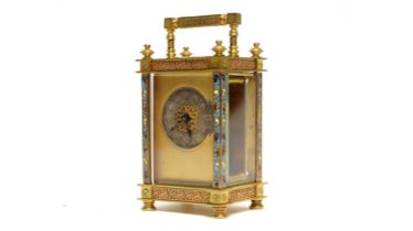 A late 19th Century French brass and champleve mantel clock, Richard & Co., Paris