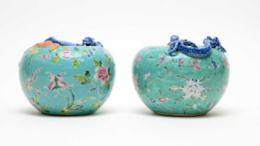 Two Chinese turquoise ground pots