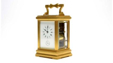 A Fine Brass Grande Sonnerie Repeating Alarm Carriage Clock, retailed by Fernando Gantez, Madrid