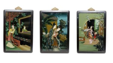 A set of three Chinese reverse paintings on glass