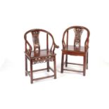 Two Chinese hardwood horseshoe chairs