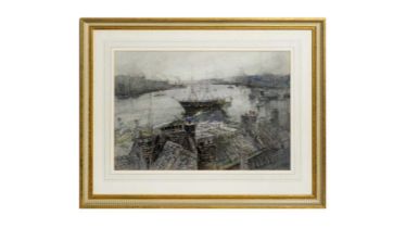 George Edward Horton - HMS Wellesley on the Tyne at Newcastle | watercolour