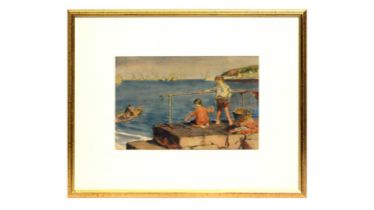 Dudley Hardy - Two Young Boys Fishing | watercolour