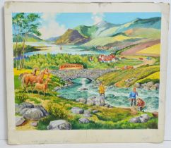 20th Century British - Illustration for jigsaw puzzles; Ashness Bridge and Pony Riding | gouache