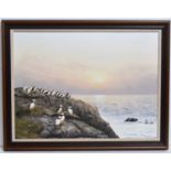 Jerry S. Waide - Puffins at Sunset | oil