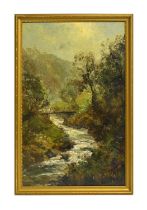 John Falconar Slater - Blustery woodland view with serpentine stream | oil