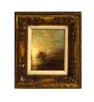 19th Century Continental - Dusk Harbour View | oil