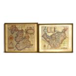 Christopher Saxton - Two 17th Century maps of Lancashire and Cheshire | hand-coloured engraving