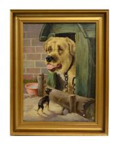 19th Century British School - Naive study of a miniature pinscher and guard dog | oil