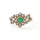 A George III emerald and diamond cluster ring