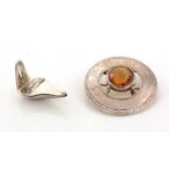 A Scottish provincial silver brooch; together with a rare miniature hanging oil lamp