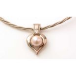 A diamond, pearl and 18ct white gold pendant necklace