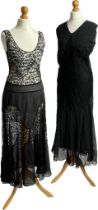 Two 1920s black lace evening dresses