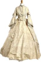 A Victorian four-piece champagne silk day dress