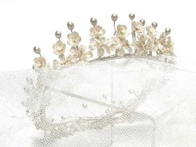 A 1950s pearlescent wax flower wedding tiara