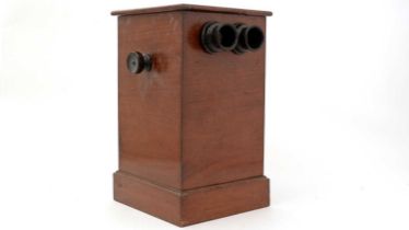 An early 20th Century mahogany table top stereoscope slide viewer,