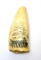 A 19th Century scrimshaw whale tooth,