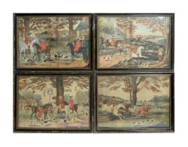 19th Century British School - Four hunting scenes | hand coloured mezzotints