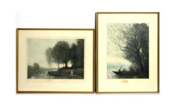 After Camille Corot - The Ferryman, and Three Bathers Near a Wooded Point | aquatints