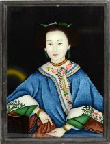 In the style of Lang Shining - The Fragrant Concubine | reverse painting on glass