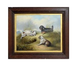 Circle of Frank Cassell - Three Little Dogs Rabbiting | oil