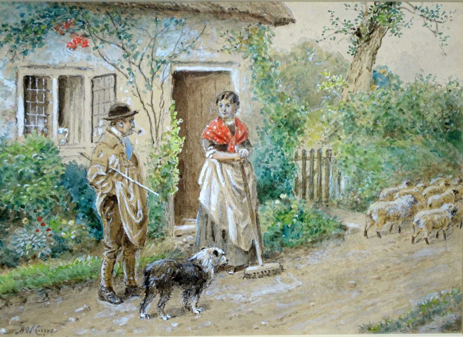 Alfred William Cooper - Feeding the Chickens, and Passing the Time of Day | watercolour - Image 4 of 5