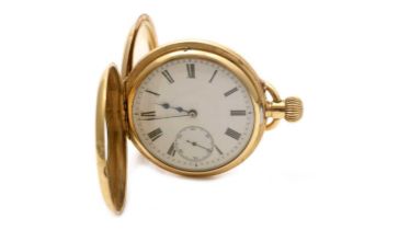 Goldsmiths & Silversmiths Co Ltd (retailers): an 18ct yellow gold cased half-hunter pocket watch