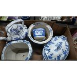 Victorian Minton blue and white oval soup tureen and cover to/w Asian blue and white jardiniere, two