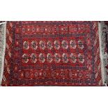 Persian Turkoman rug, repeating gul design on red ground, multi borders, 150 x 100 cm