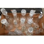 Selection of Georgian and later cut glass ring-neck and other decanters to/w a moulded quadrant