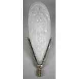 Art Deco ep wall-light, the frosted glass pocket shade moulded with floral design, 31 cm high